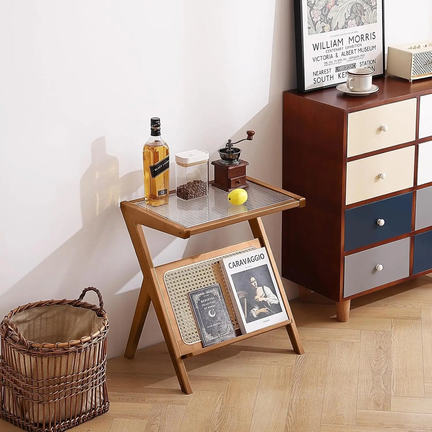 RATTAN/WICKER MID-CENTURY BAMBOO SIDE ACCENT TABLE