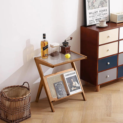 RATTAN/WICKER MID-CENTURY BAMBOO SIDE ACCENT TABLE