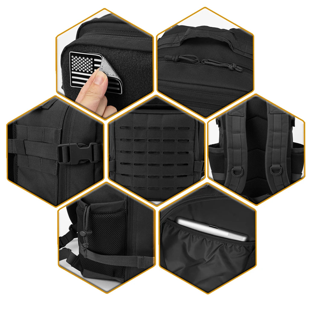 25L - TACTICAL OUTDOOR HIKING BACKPACK W/DUAL BOTTLE HOLDER