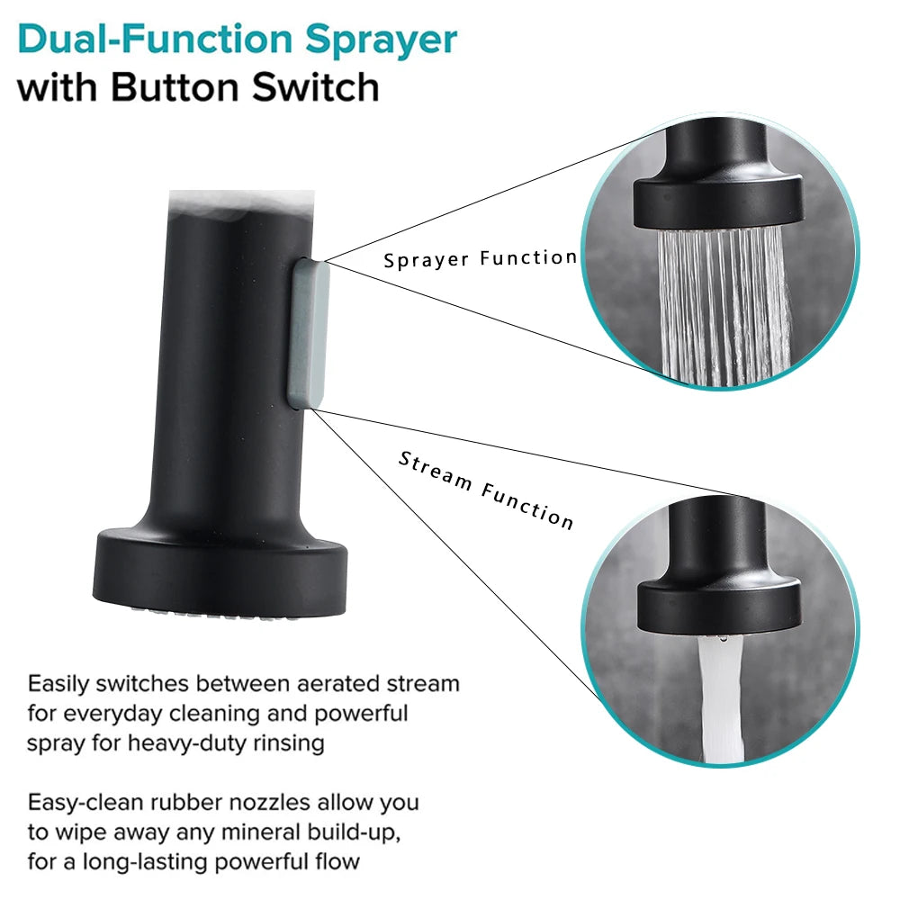 Black Flexible Kitchen Faucet Pull Down Spring Nozzle