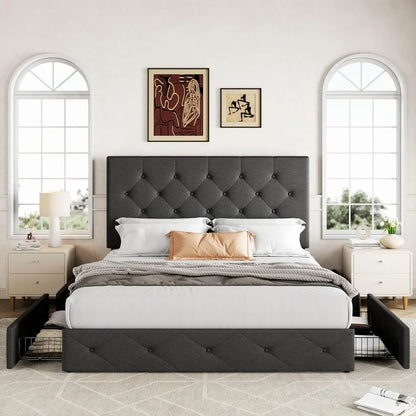 Queen Size Upholstered Headboard Platform Bed Frame