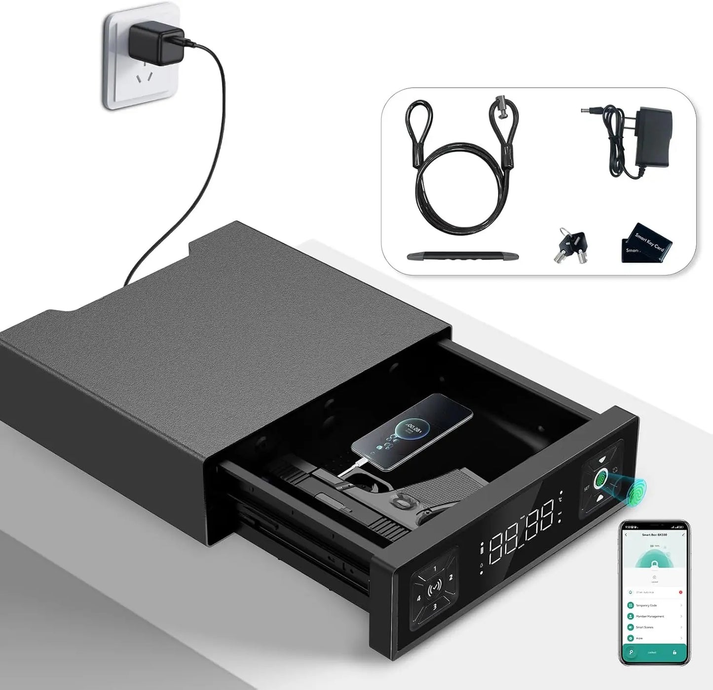 BIOMETRIC QUICK ENTRY GUN SAFE BOXES CLOCK