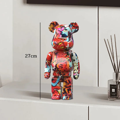 27cm - PAINTED GRAFFITI BEAR RESIN DESKTOP STATUE/ORNAMENTS