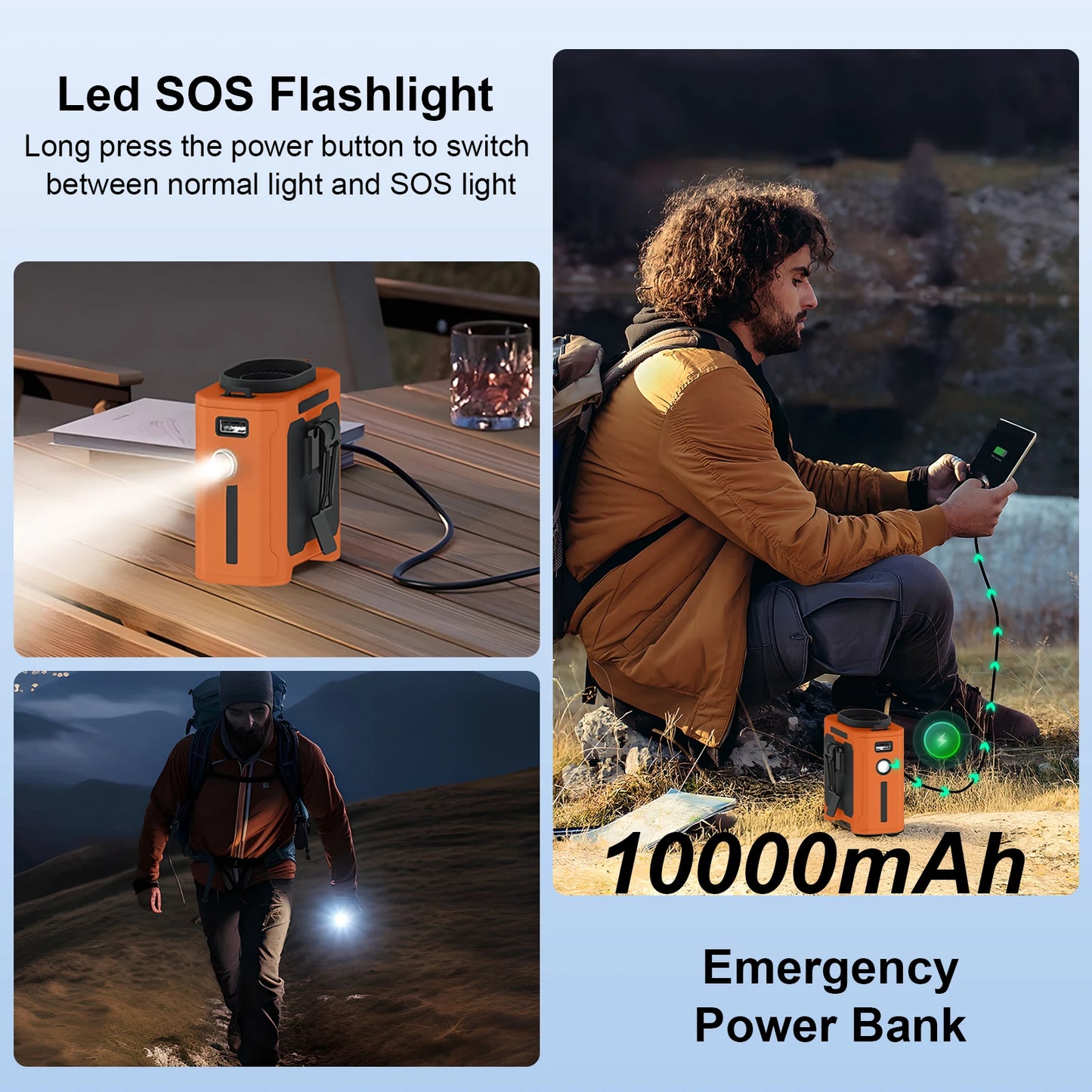 10,000mAh - PORTABLE WAIST CLIP COOLING FAN W/POWER BANK