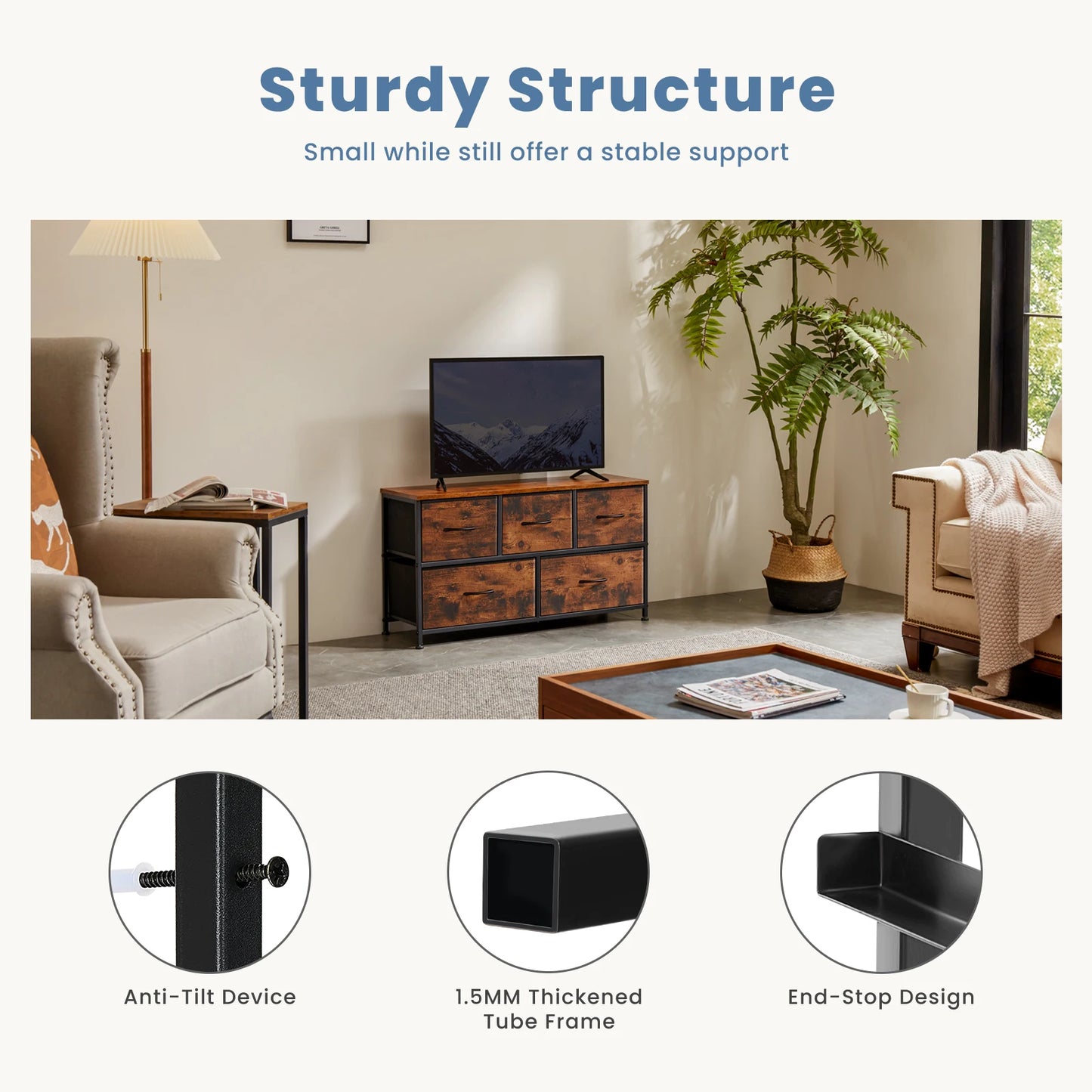 5-FABRIC DRAWERS DISPLAY WARDROBE W/STEEL FRAME STORAGE DRESSER