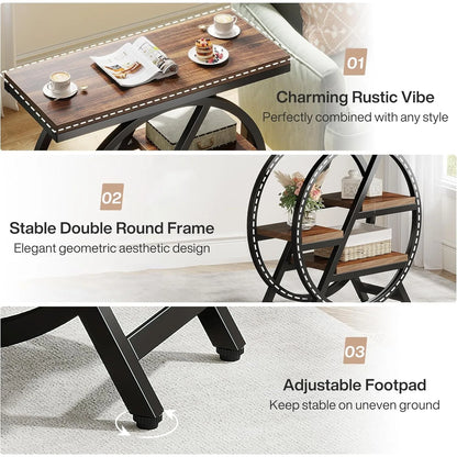 3-Tier - NARROW GEOMETRIC METAL FRAME SIDE TABLE W/STORAGE