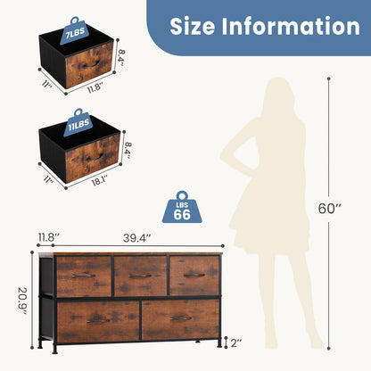 5-FABRIC DRAWERS DISPLAY WARDROBE W/STEEL FRAME STORAGE DRESSER