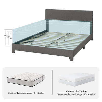 55 7/16in x 59in x 734.8in - SOFT LINEN UPHOLSTERED BED FRAME W/ADJUSTABLE HEADBOARD