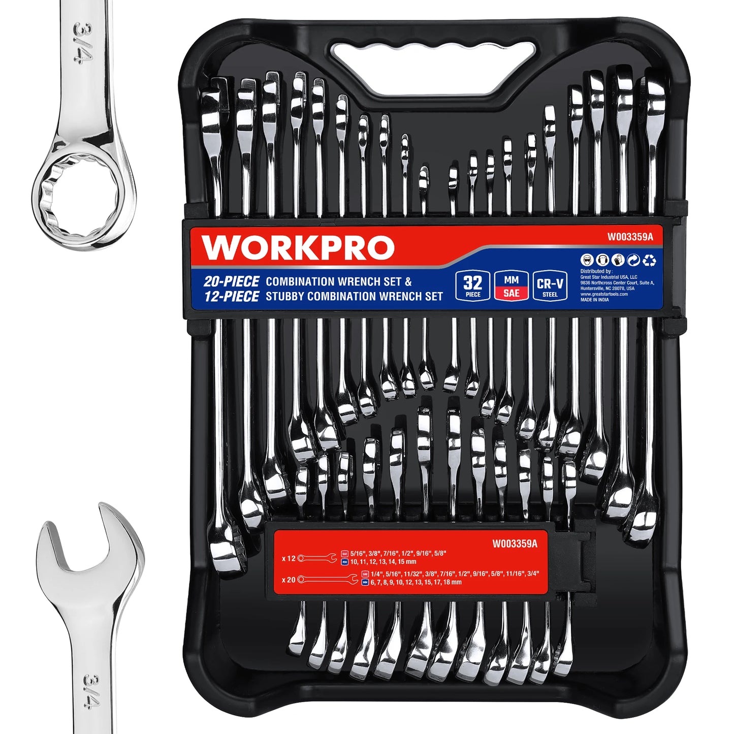 32pcs - SAE & METRIC COMBINATION WRENCH SET IN ORGANIZER