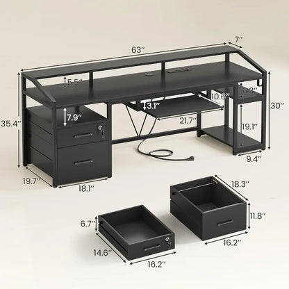 OFFICE COMPUTER  DESK W/LOCKABLE DRAWERS & LED LIGHTS