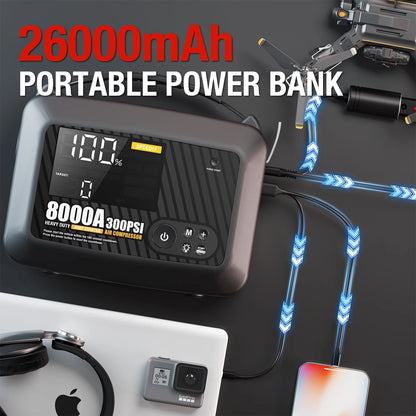 12V, 8000A - PROFESSIONAL HEAVY-DUTY CAR JUMP STARTER/CHARGER