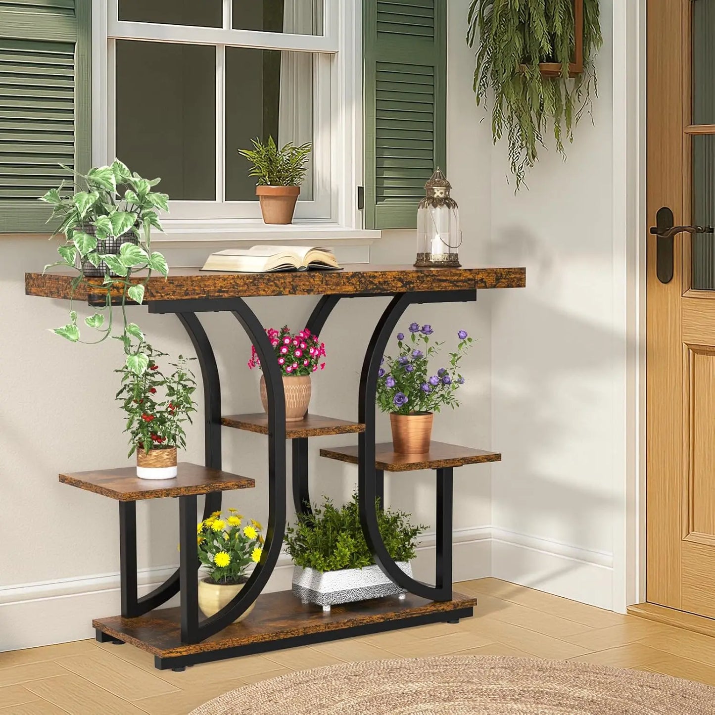 42.5", 5-Tier - RUSTIC CONSOLE ACCENT TABLE W/STORAGE SHELF