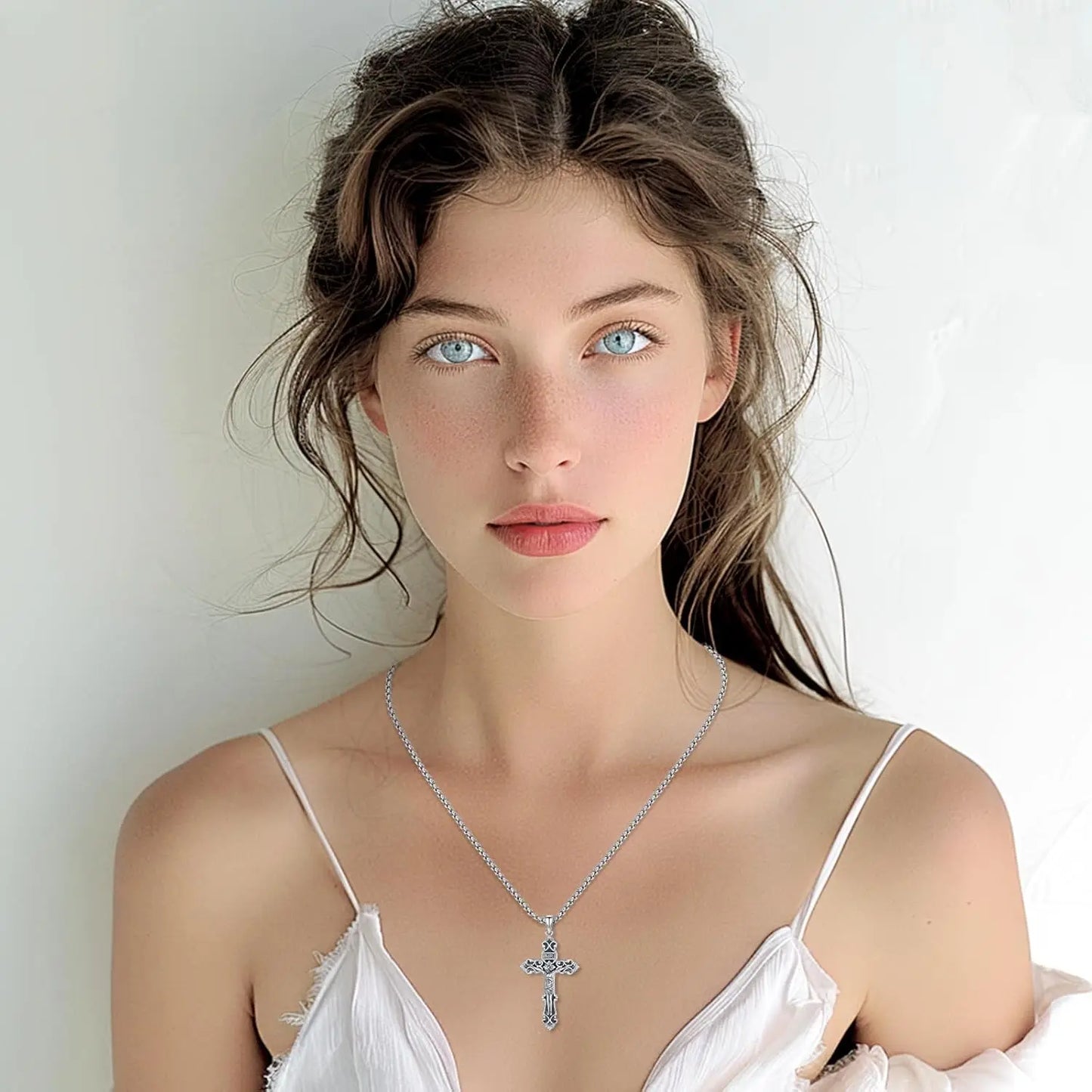 JESUS CROSS NECKLACE 925 STERLING SILVER PROTECTION AMULET