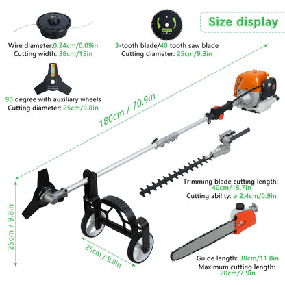 52cc, 2-Cycle, 8-In-1 - Gas Powered Lawn Mower/Weed Wacker Combo Set