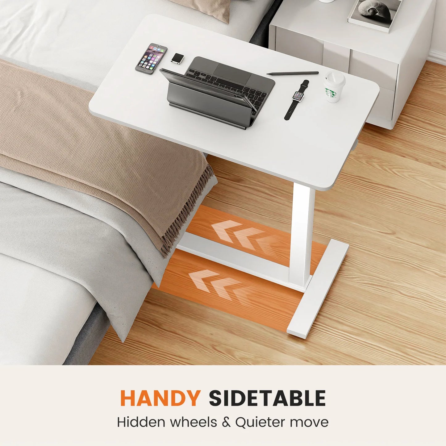 OVERBED BEDSIDE SOFA TABLE W/HIDDEN WHEELS & ADJUSTABLE HEIGHT
