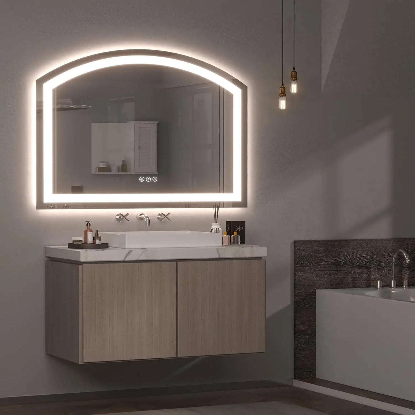 36in X 28in - BEAUTIFUL FAN SHAPED LED FRONT LIT MIRROR