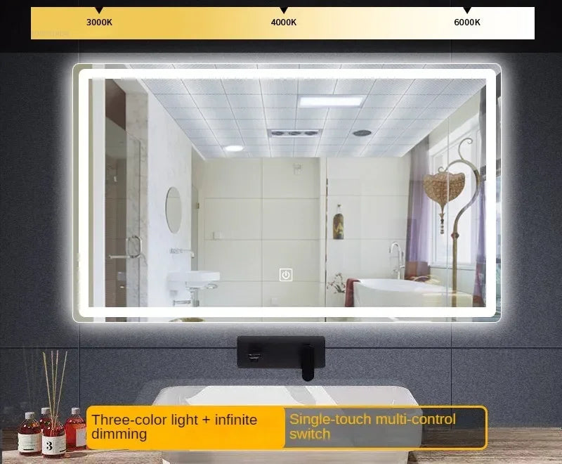 LED LIT - LUXURY WALL-MOUNTED TOUCH SCREEN BATHROOM MIRROR