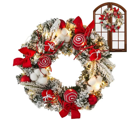 11.81in x 11.81in x 1.97in - CHRISTMAS FRONT DOOR SNOWY FLOCKED WREATHS