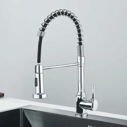 Black Flexible Kitchen Faucet Pull Down Spring Nozzle