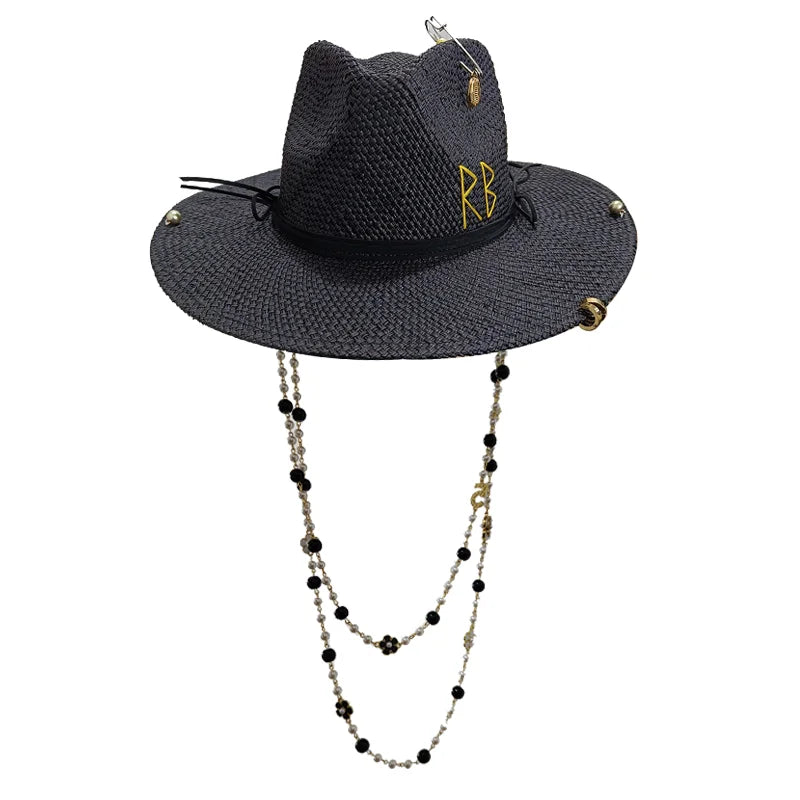 Beach Hat Punk Pearl Chain Crown Sun Hat