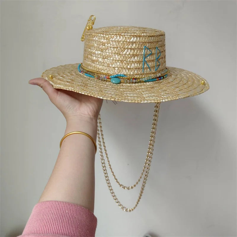 Beach Hat Punk Pearl Chain Crown Sun Hat