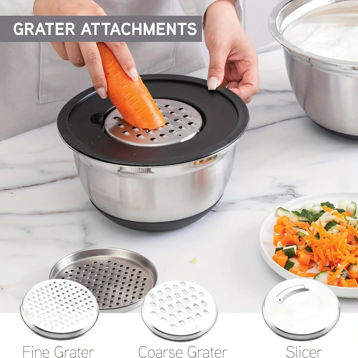 8pcs - STAINLESS STEEL KITCHEN MIXING BOWLS W/AIRTIGHT LIDS