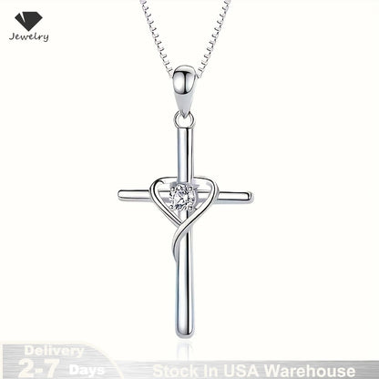 925 STERLING SILVER ZIRCON JEWELRY CROSS NECKLACE PENDANT