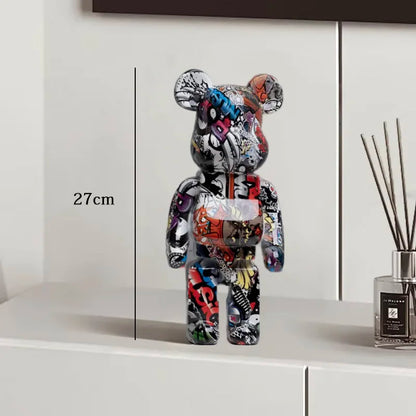 27cm - PAINTED GRAFFITI BEAR RESIN DESKTOP STATUE/ORNAMENTS