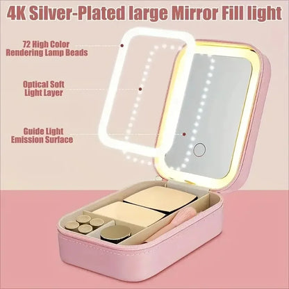 1X/10X MAGNIFICATION PINK FAUX LEATHER LED COMPACT MIRROR