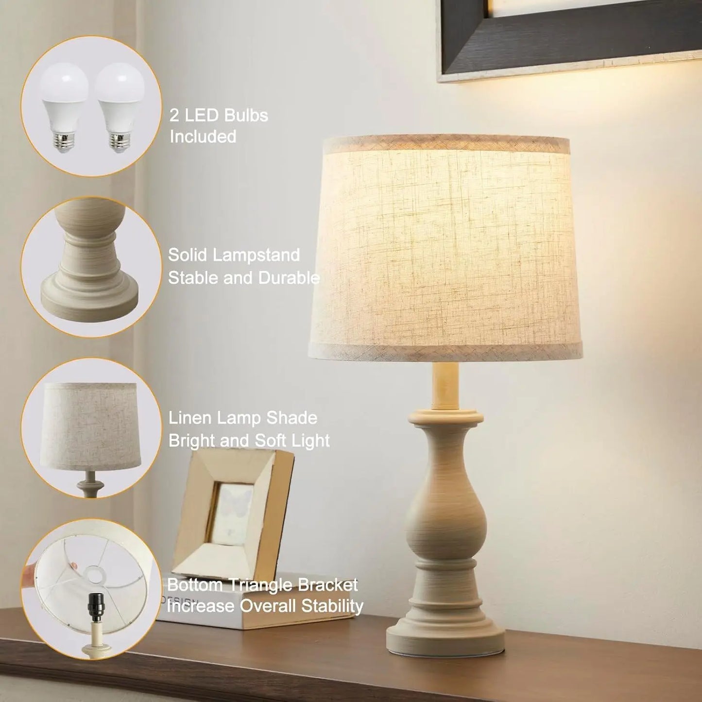 Set-of-2pcs, 18.5in - VINTAGE FARMHOUSE STYLE CERAMIC TABLE LAMPS