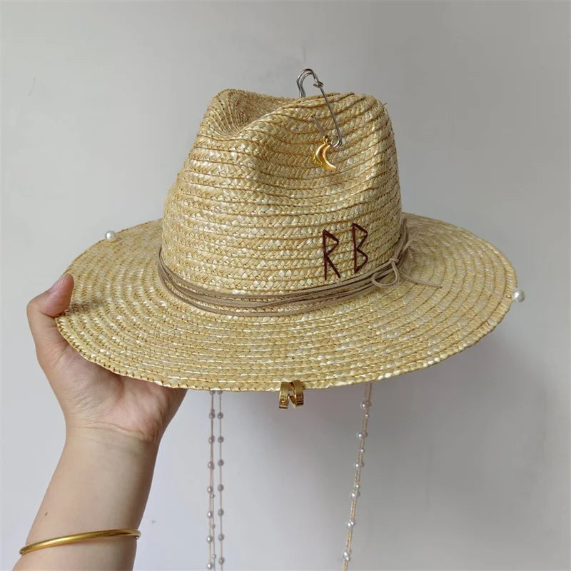 Beach Hat Punk Pearl Chain Crown Sun Hat