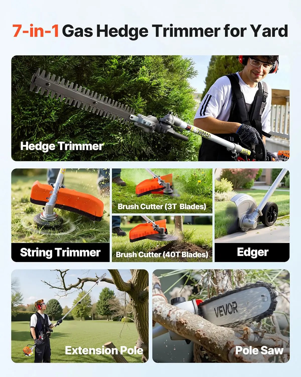 2-Cycle, 7-in-One - Gas Power Hedge/Weed Eater/Extension Pole Trimmer