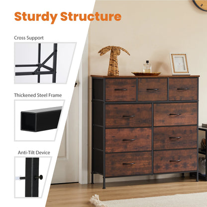 TALL CHEST DRESSER W/9 FABRIC STORAGE DRAWER, WARDROBE