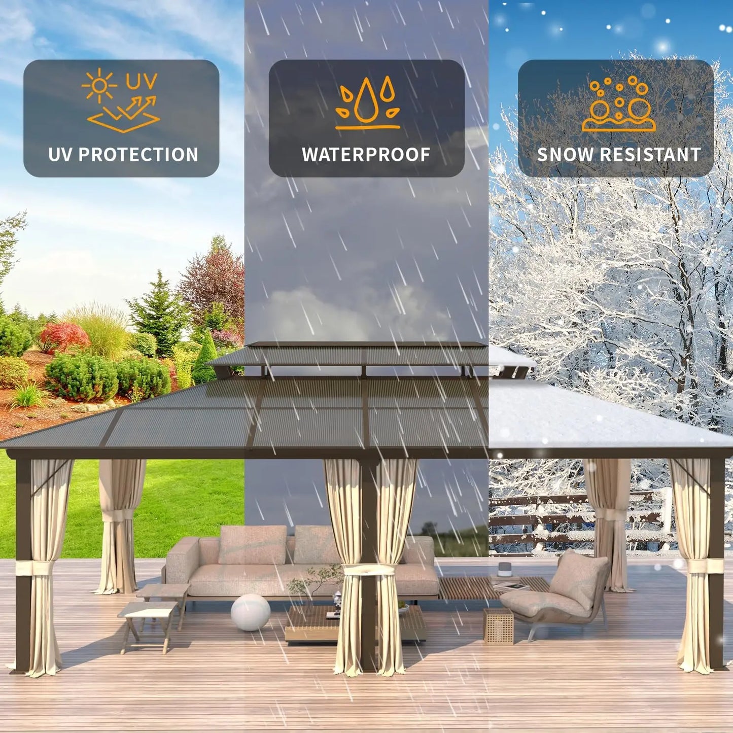 12ft x 20ft - PERMANENT POLYCARBONATE DOUBLE HARDTOP ROOF GAZEBO