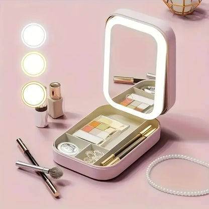 1X/10X MAGNIFICATION PINK FAUX LEATHER LED COMPACT MIRROR
