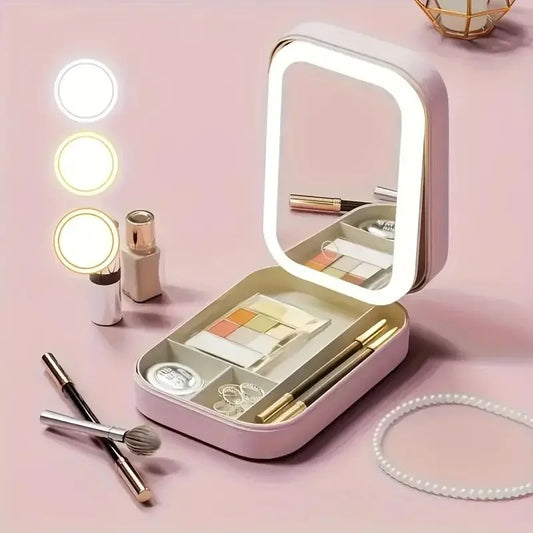 1X/10X MAGNIFICATION PINK FAUX LEATHER LED COMPACT MIRROR