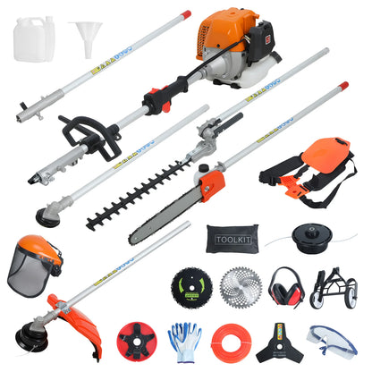52cc, 2-Cycle, 8-In-1 - Gas Powered Lawn Mower/Weed Wacker Combo Set
