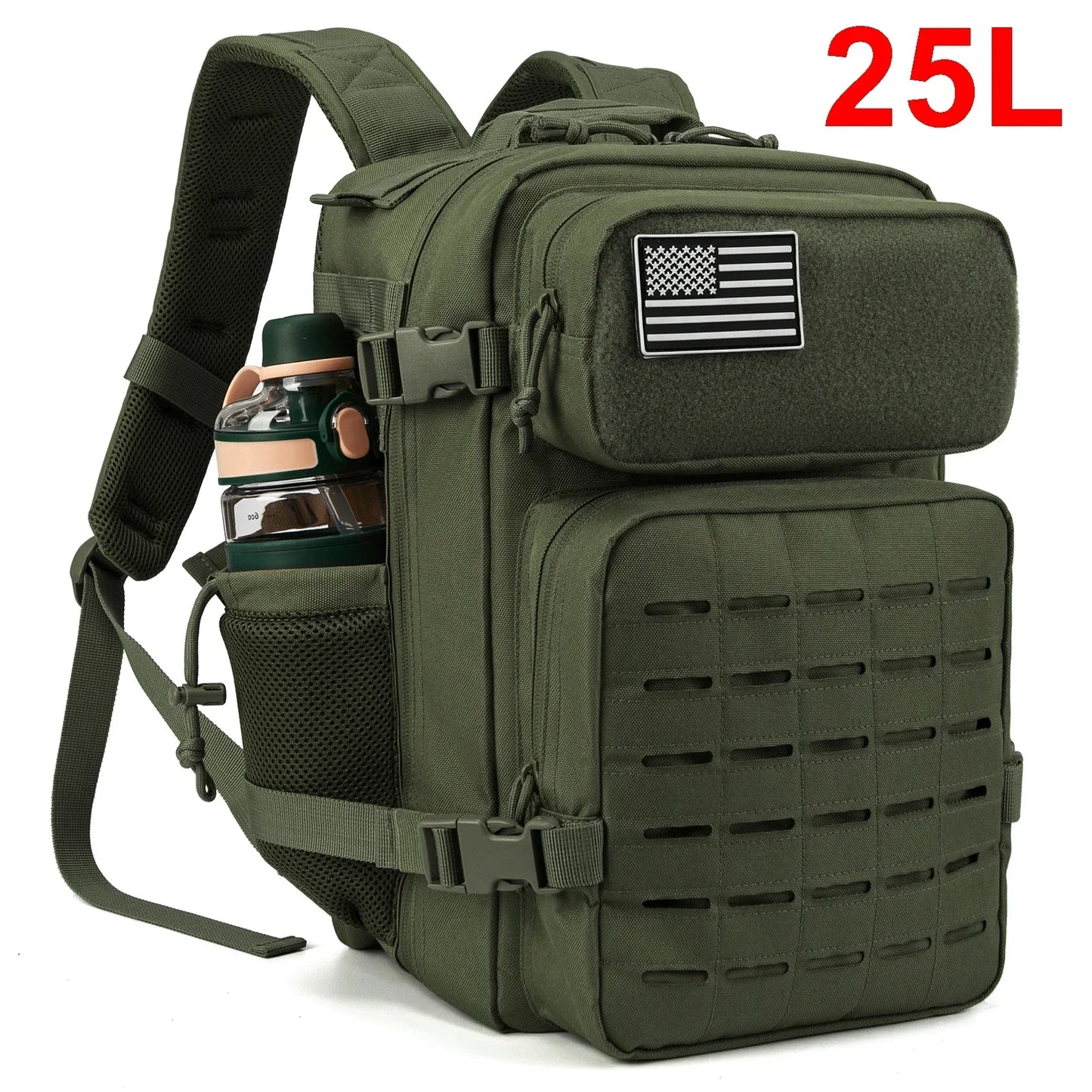 25L - TACTICAL OUTDOOR HIKING BACKPACK W/DUAL BOTTLE HOLDER