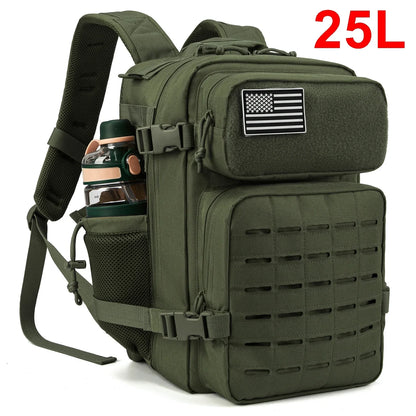 25L - TACTICAL OUTDOOR HIKING BACKPACK W/DUAL BOTTLE HOLDER