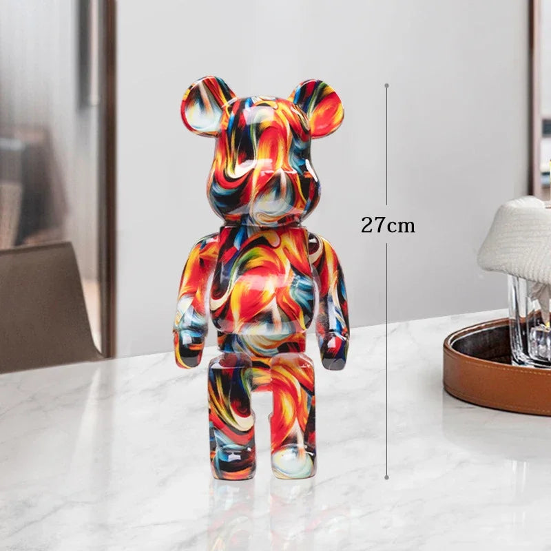 27cm - PAINTED GRAFFITI BEAR RESIN DESKTOP STATUE/ORNAMENTS