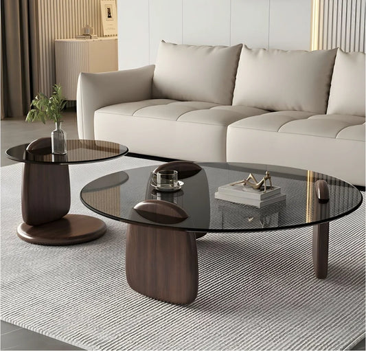 20"/31.5"/35.5", SET OF 2 - ROUND RUSTIC ACCENT LOW COFFEE NESTING TABLES