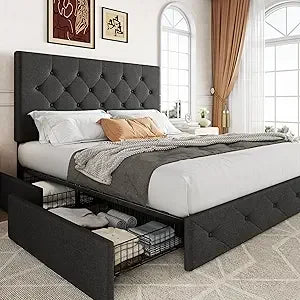 Queen Size Upholstered Headboard Platform Bed Frame