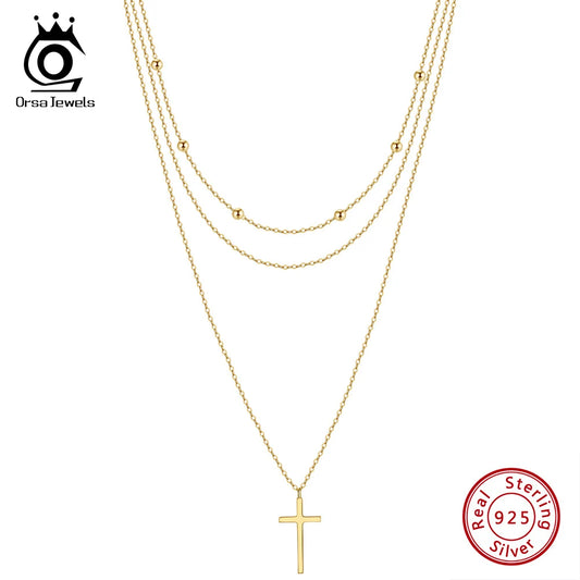 STERLING SILVER CROSS SHAPED NECKLACE PENDANT W/BEADS