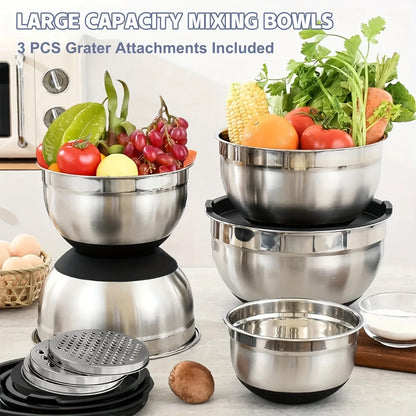 8pcs - STAINLESS STEEL KITCHEN MIXING BOWLS W/AIRTIGHT LIDS