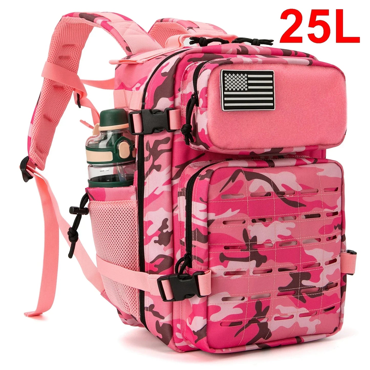 25L - TACTICAL OUTDOOR HIKING BACKPACK W/DUAL BOTTLE HOLDER