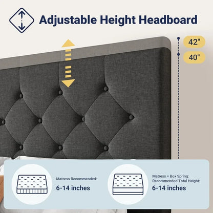 Queen Size Upholstered Headboard Platform Bed Frame