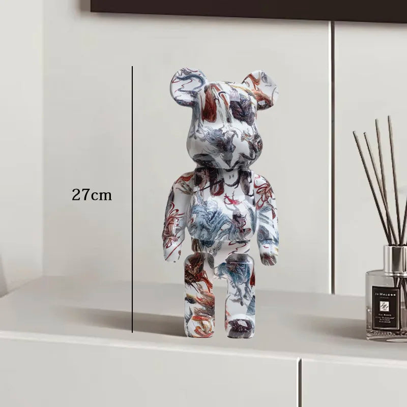 27cm - PAINTED GRAFFITI BEAR RESIN DESKTOP STATUE/ORNAMENTS