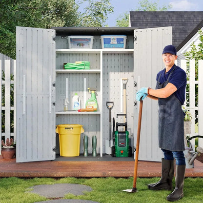 51.96in x 74.8in x 28.34in - RESIN OUTDOOR STORAGE SHED W/METAL SHELF & FLOOR KIT