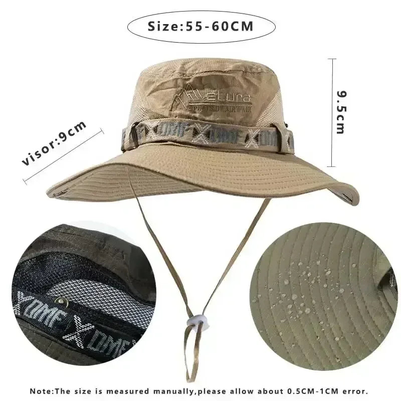 Summer Men Bucket Hat Outdoor UV Protection Wide Brim Panama Safari Hunting Hiking Hat Mesh Fisherman Hat Beach Cap 2035