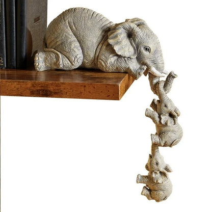 3pcs/Set - CUTE ELEPHANT HOLDING BABIES RESIN CRAFT FIGURINES